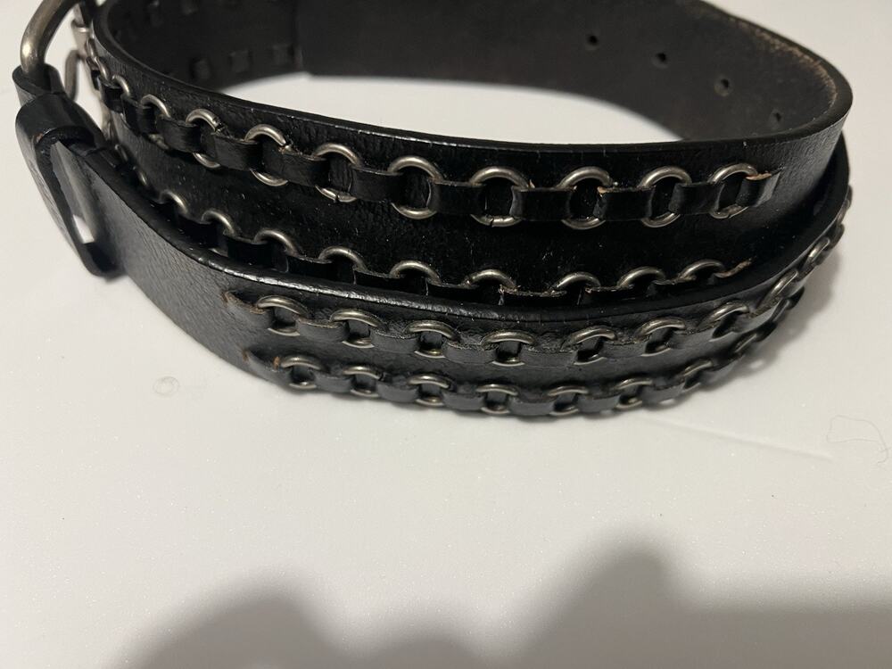 Y2K Goth Punk black double-grommet leather belt Calvin Klein 36-37”